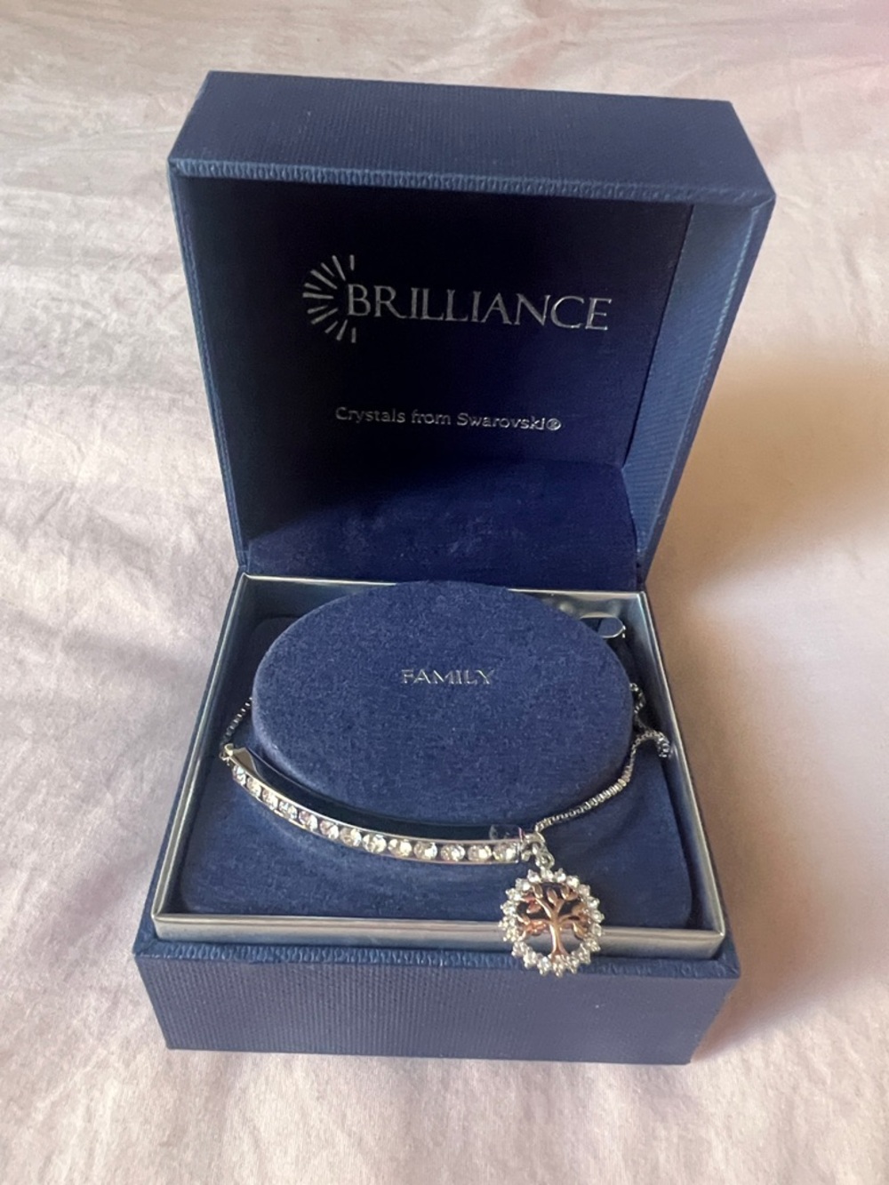 Brilliance Silver-Tone Family Tree Bracelet with White Crystals